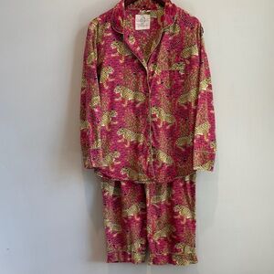 Beautiful Long Sleeve Button Down Top and Long Pants Pajama Set